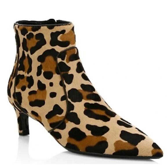 AQUATALIA Marilisa Leopard Weatherproof Genuine Calf Hair Heel Bootie Size 6 - Picture 1 of 9